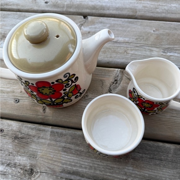 Sadler England Teapot Set  Retro Red Flower Design 1970s Staffordshire Pottery - Picture 3 of 10